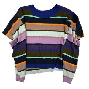 Monroe & Main Oversized Tunic Poncho Sweater 1X 2X Stripe Metallic Short Sleeve